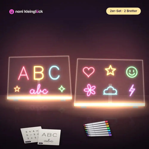 LED-Zeichenbrett 2er-Set für Geschwister mit Neonstiften