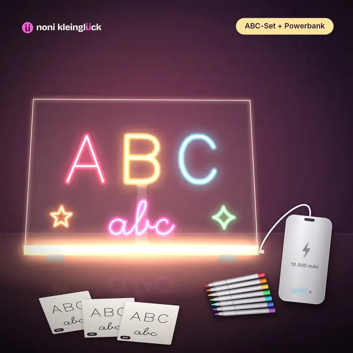 LED-Zeichenbrett ABC-Set mit Powerbank 10.000 mAh