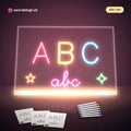 LED-Zeichenbrett ABC-Set mit Buchstaben-Vorlagen und vielen Motiven