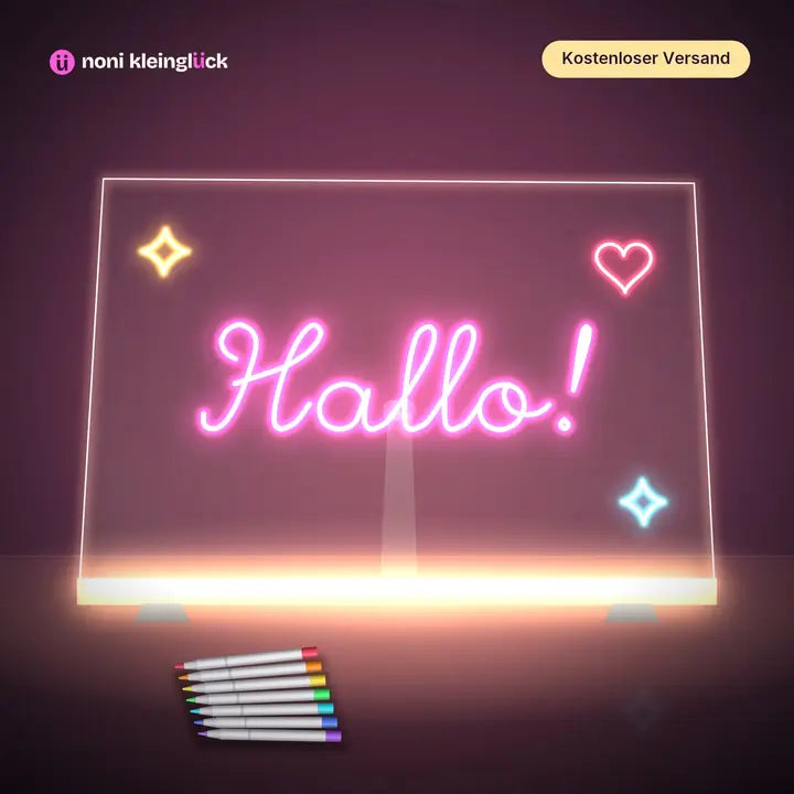 LED-Zeichenbrett für Kinder von Noni Kleinglück mit leuchtenden Neonstiften